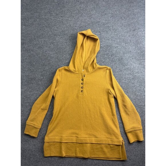 J Jill Sweater Women's Small Yellow Hooded Pullover 1/4 Button Cotton Blend - Picture 1 of 7